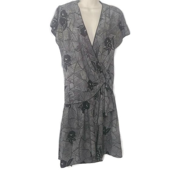 Maree Dresses & Skirts - Gray Floral vintage Wrap-Style Women's Dress